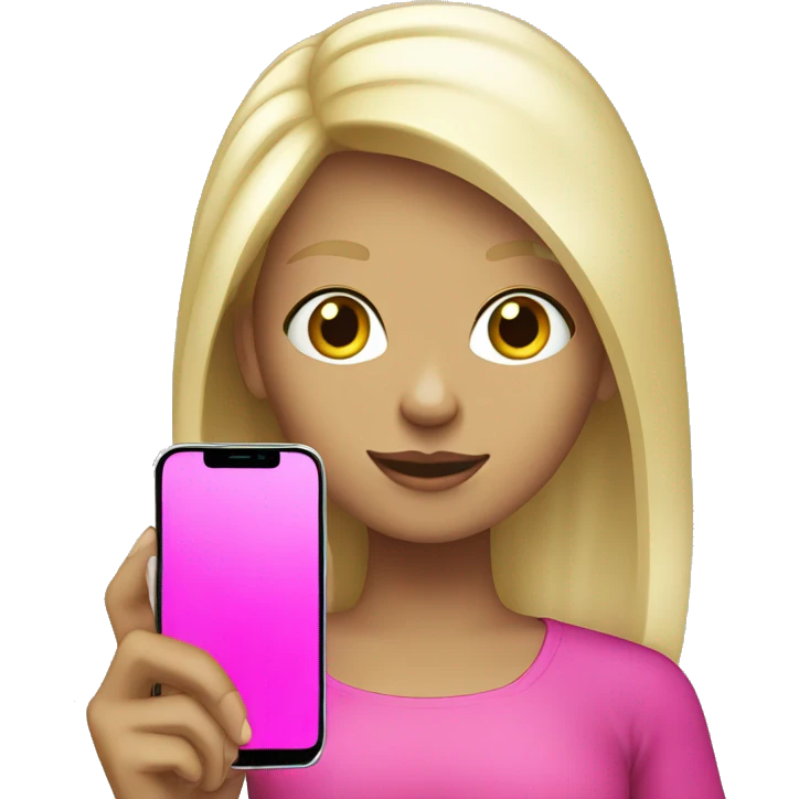 a white blond hair girl holding a pink cell phone emoji