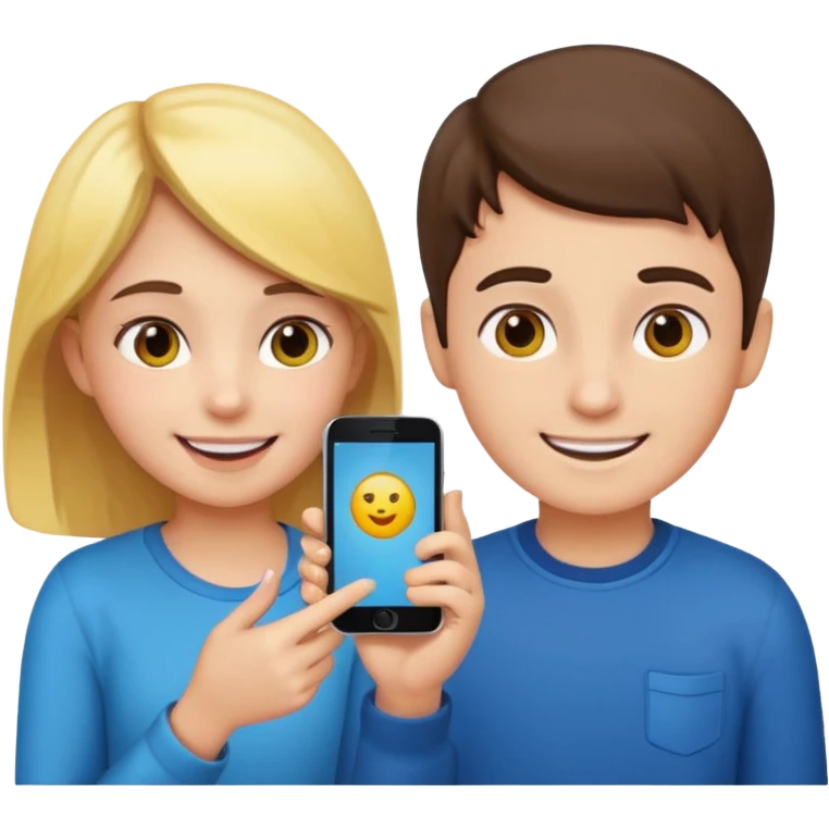 Make an emoji of a girl who is teaching a boy how to make emojis - girl is giving instructions and boy is on phone learning how to make emojis. emoji
