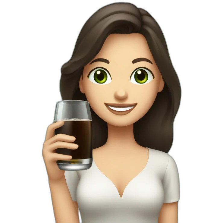 brunette woman holding fernet branca glass smiling green eyes emoji