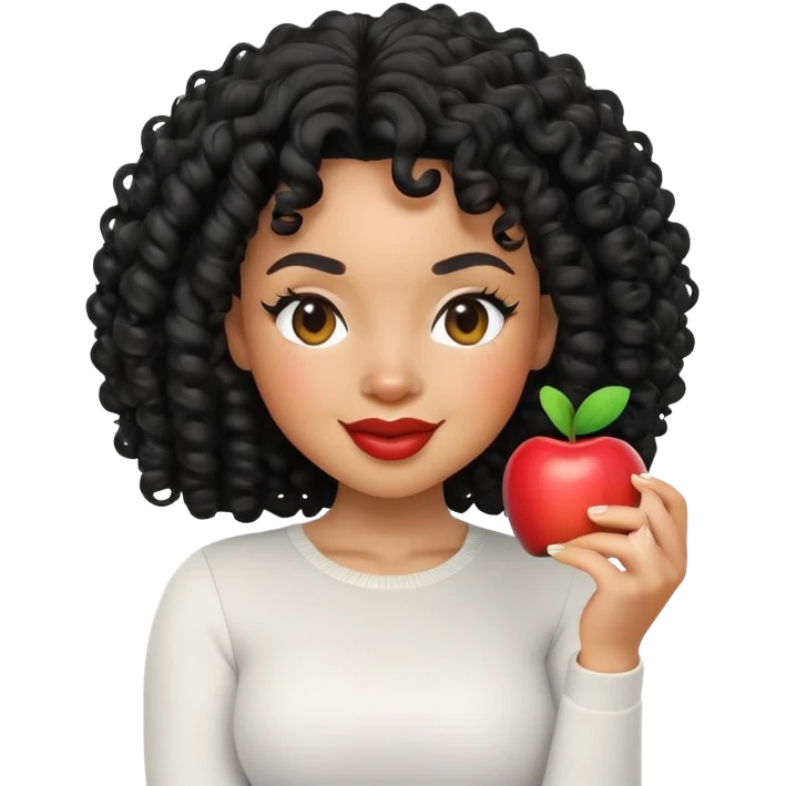 light skin Black woman with black curly hair, winking, 3D Apple Memoji style emoji