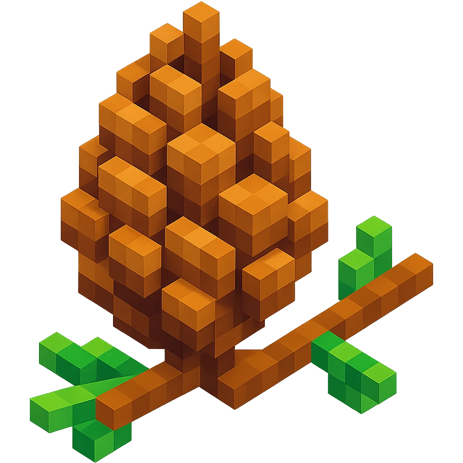 voxel-style pine cone with natural brown tones, on a branch emoji