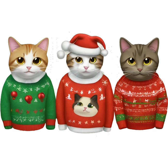 four cats wearing Christmas sweaters emoji