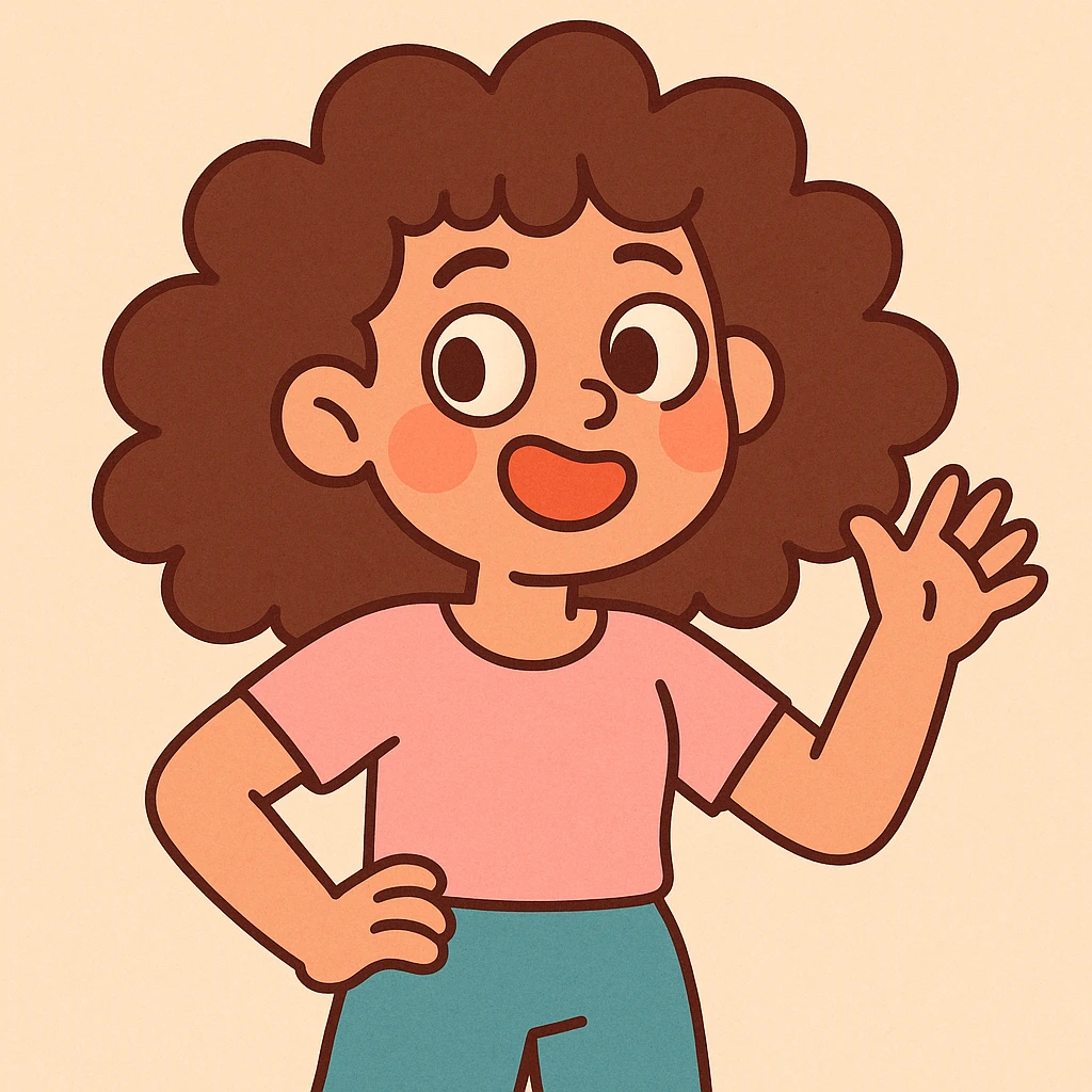 curly hair girl, soft pastel cartoon style emoji