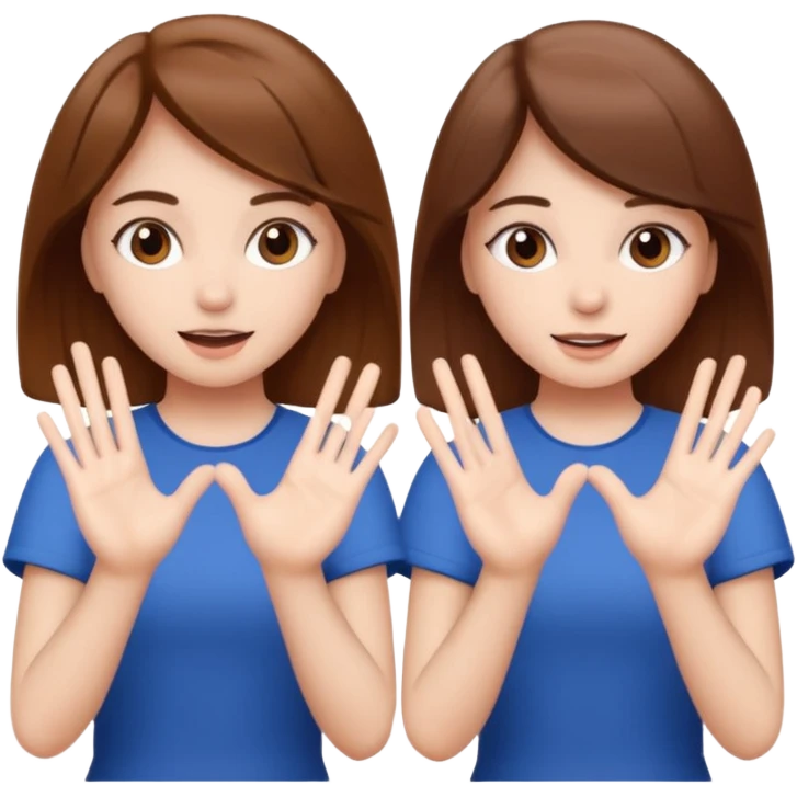 Two girls saying six seven one with brown hair. And doing hand movements  white skin six seven  emoji