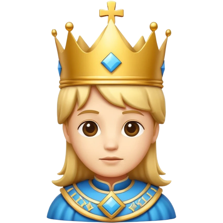 
cute chess king character icon, royal king crown, cross detail on top, 3D cartoon, glossy material, soft shadow, mobile game icon style, centered, clean background, no text, no watermark
 emoji