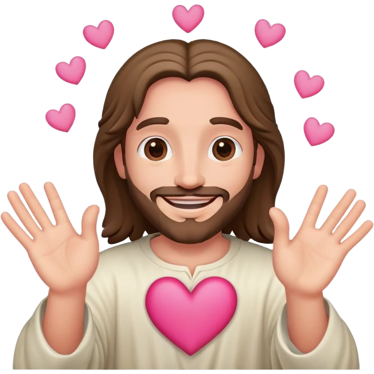 Happy Jesus forming a pink heart with fingers emoji