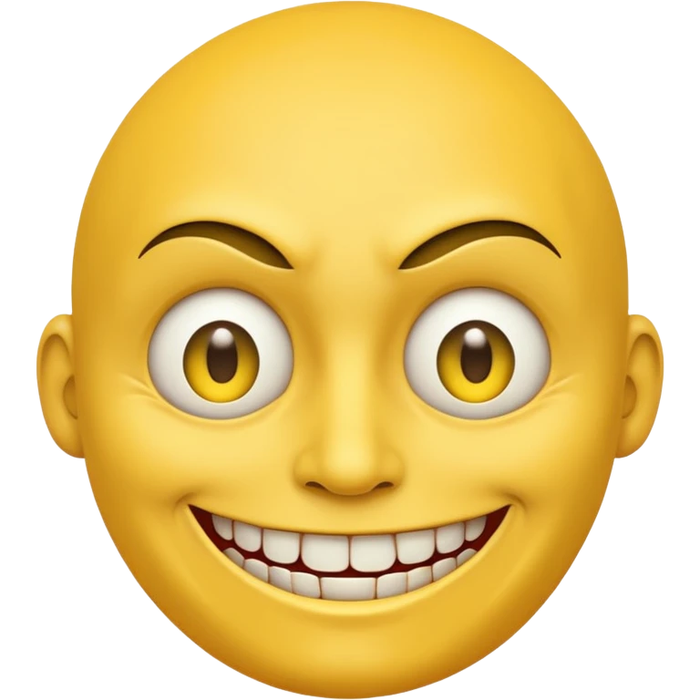 a standard yellow face that is smiling, but uncomfortable at the same time. make it slightly evil and extra points for being unsettling to look at emoji