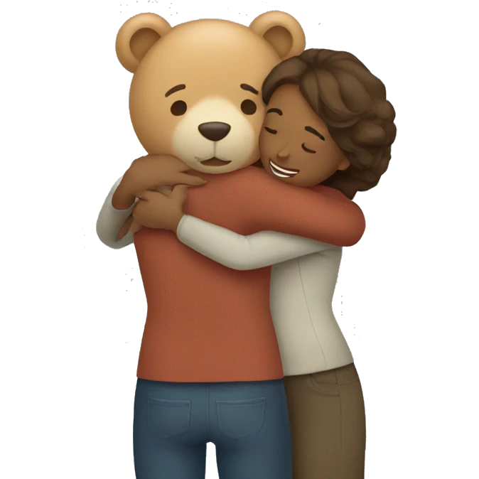 Two women hugging a bear emoji