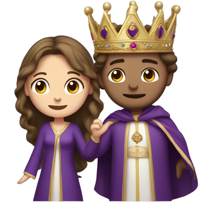 Caucasian long  brunette woman wearing formal royal purple robes and a crown who is pouring her heart out to the man she adores  emoji
