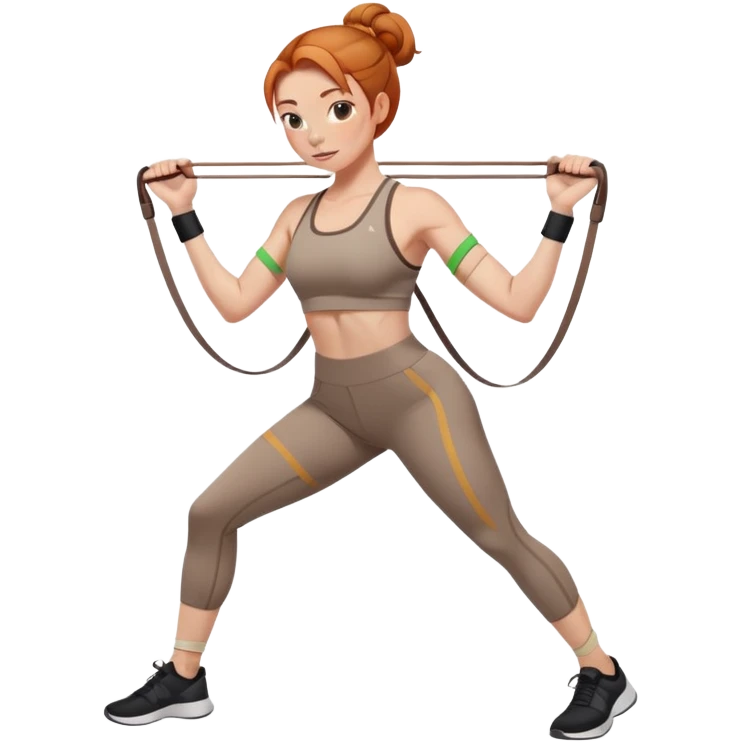 Ginger gym girl low bun brown athleisure resistance bands around thighs emoji