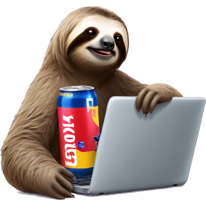sloth with RedBull can and laptop emoji