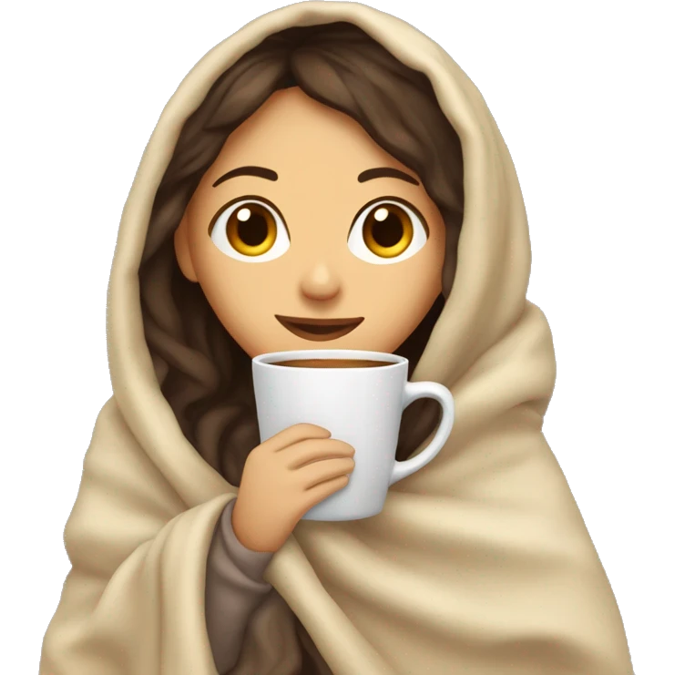 girl brunette inside a blanket sipping coffee eyes closed emoji