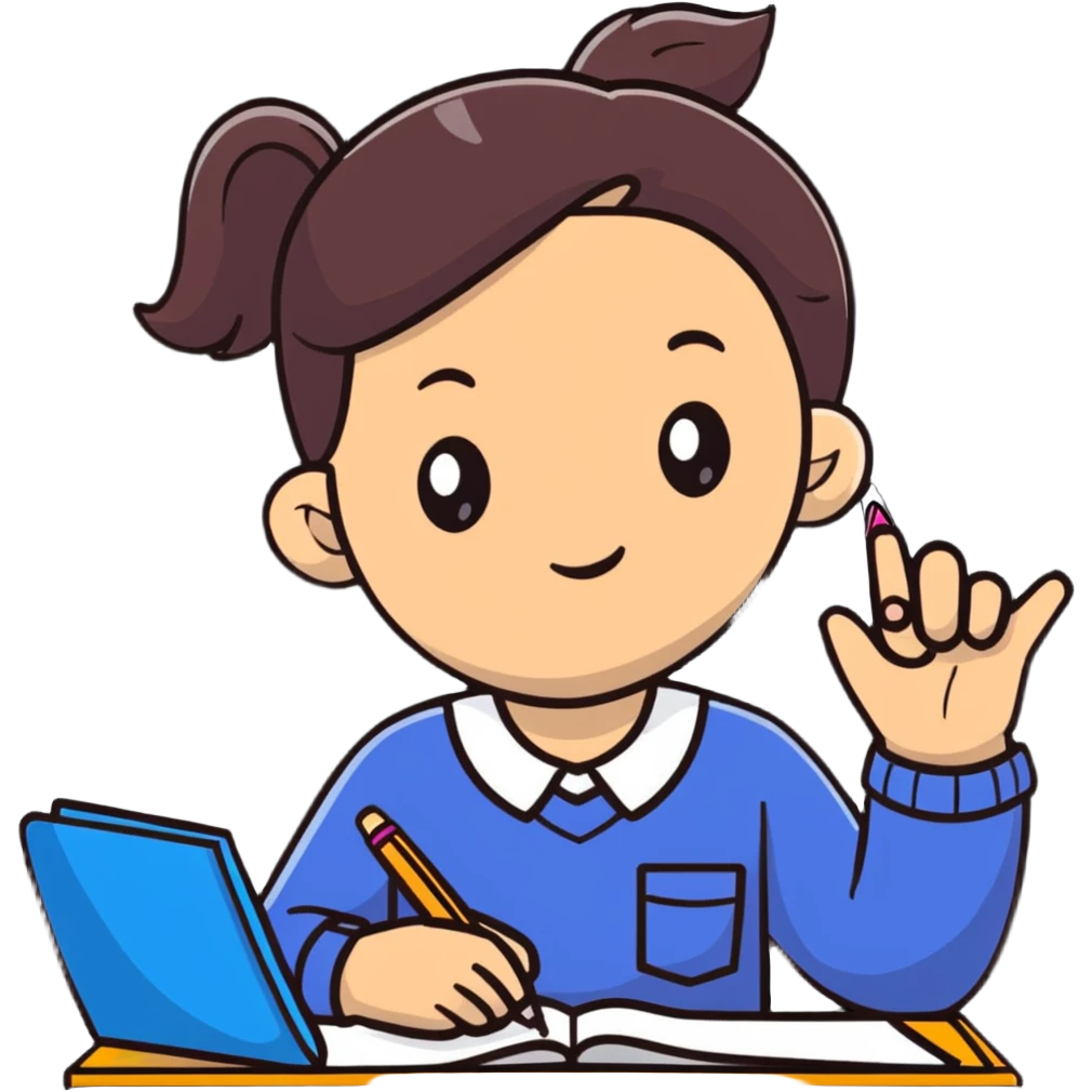 Focused student with pen and notebook, ear tilted toward teacher, learning emoji