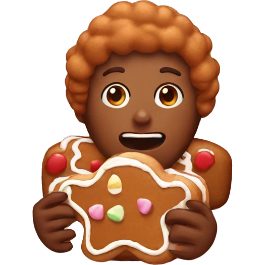 Dark readhead eats gingerbread emoji