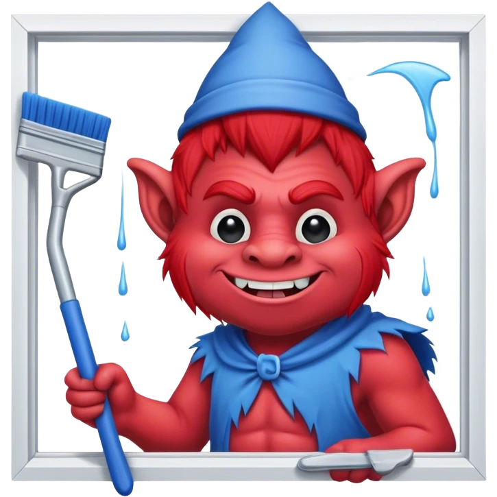 Red and blue Troll cleaning window with squeegee emoji