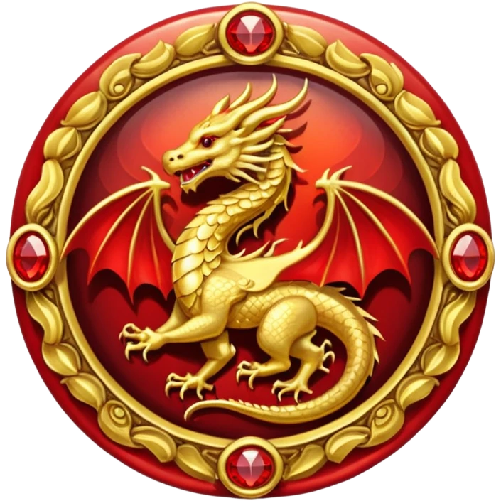 Golden dragon with wings crest / brosch in a circle with red gems and no background emoji
