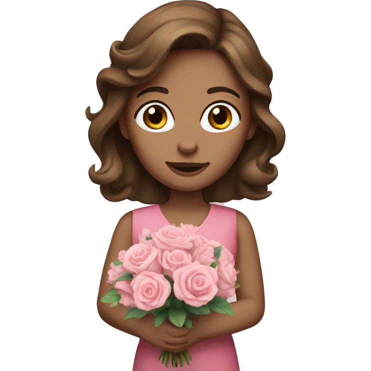 woman with blue eyes brown hair and pink bouquet in the hand emoji