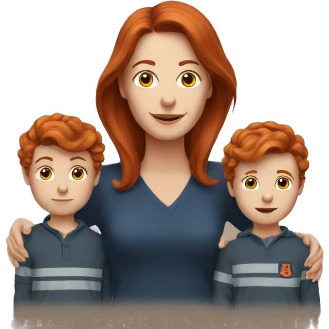 Auburn hair white woman with two auburn hair sons emoji