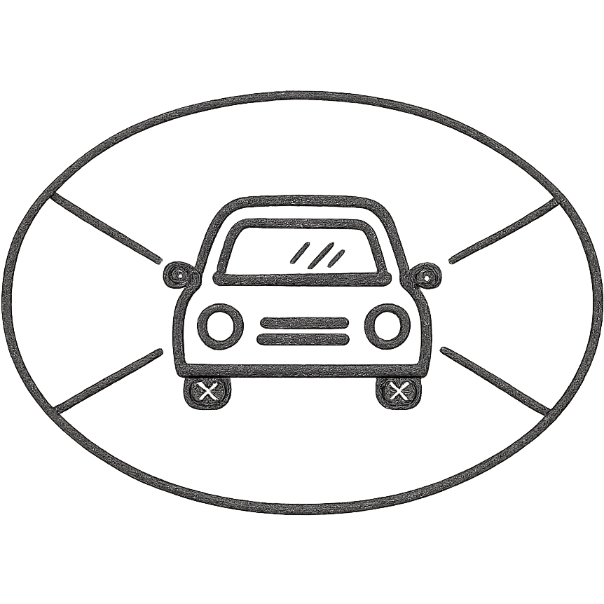 simple icon of a car with highlighted field of view, ego spatial sense for driving, hand drawn style emoji