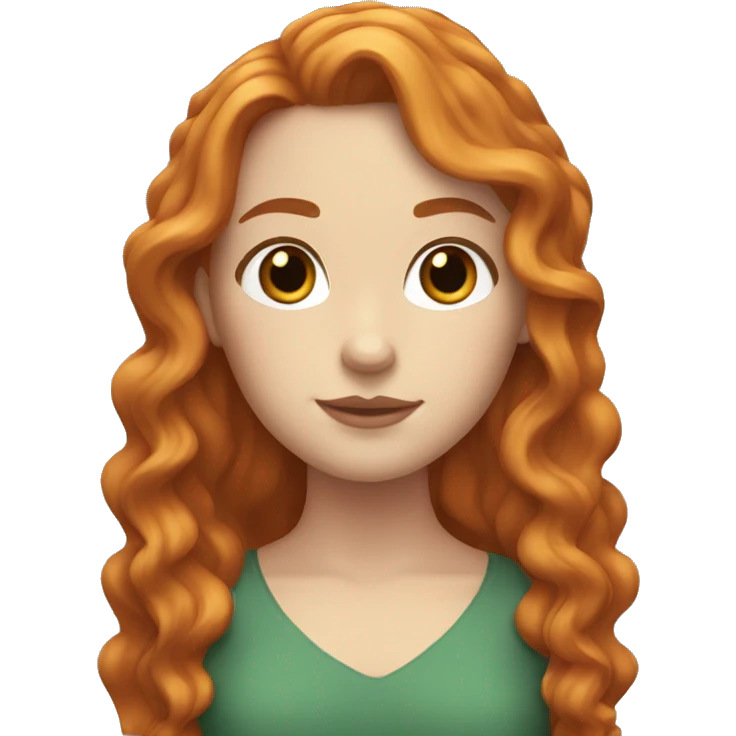 White Girl with long ginger wavy hair and brow eyes emoji