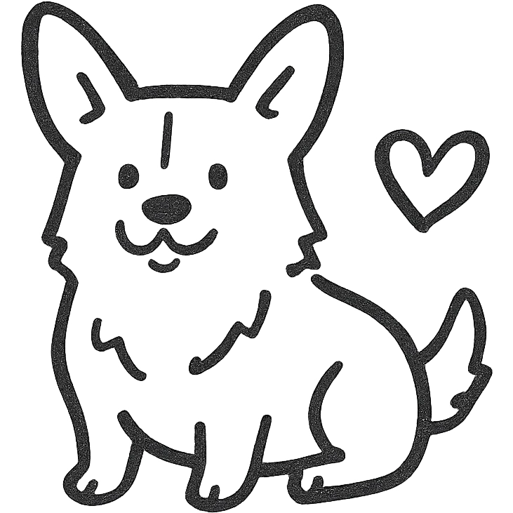 A corgi with a heart next to him emoji
