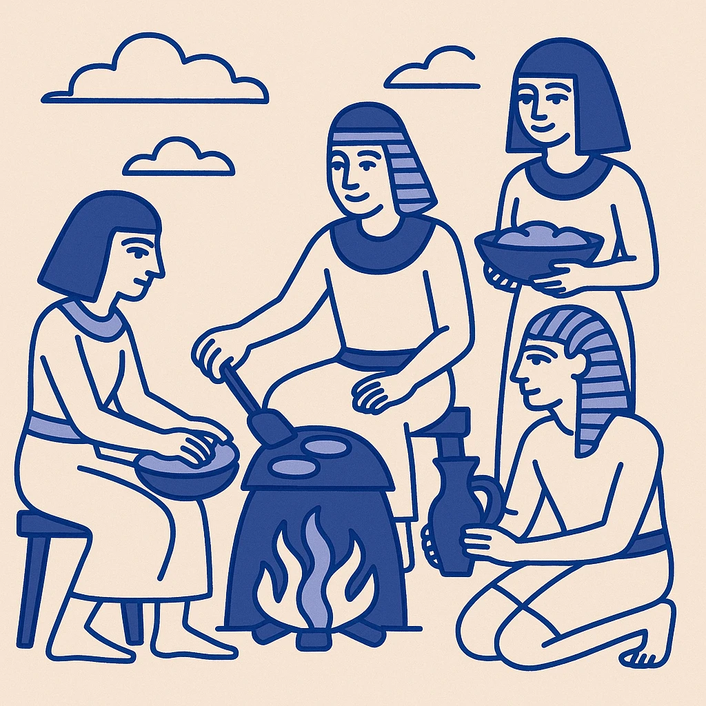 ancient Egyptian cooking scene in hieroglyphic style emoji
