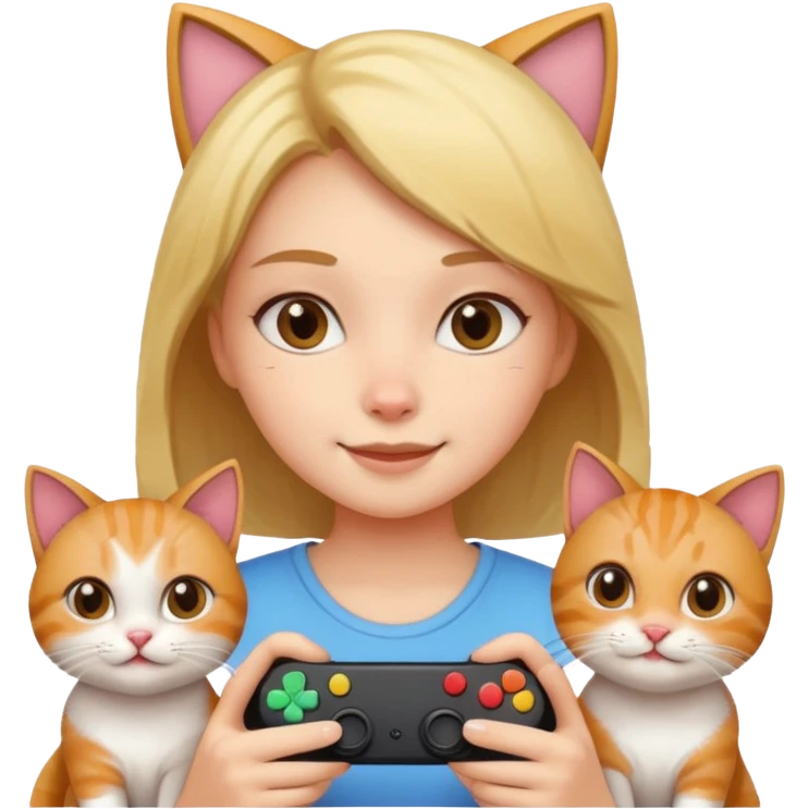 girl cute 2 cats gaming emoji