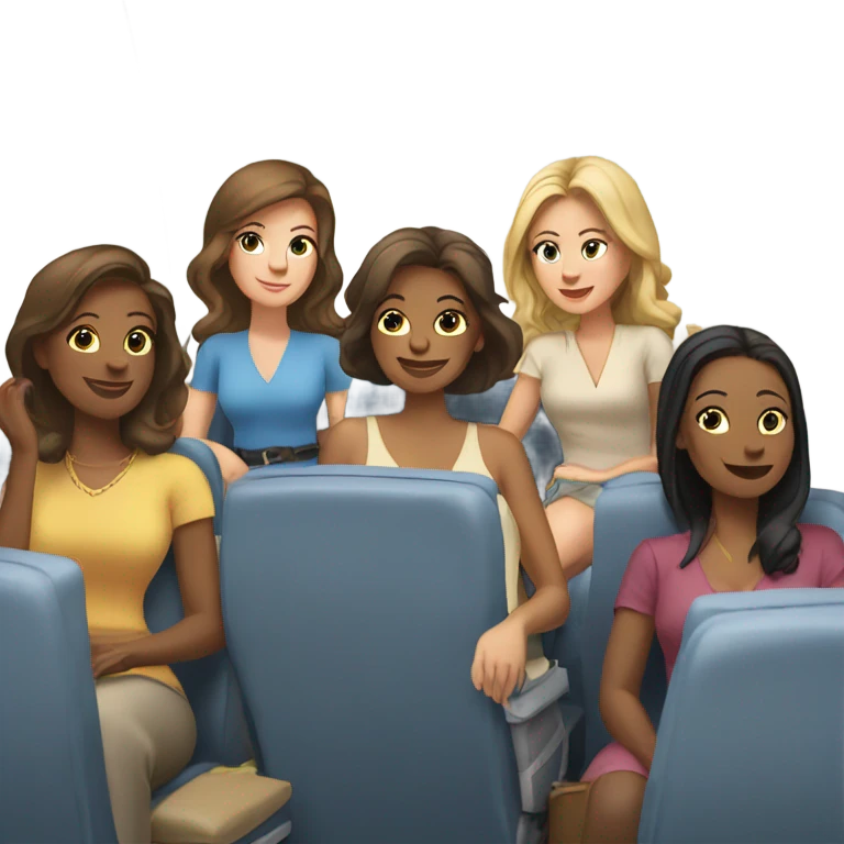 Group of Caucasian women on a airplane  emoji