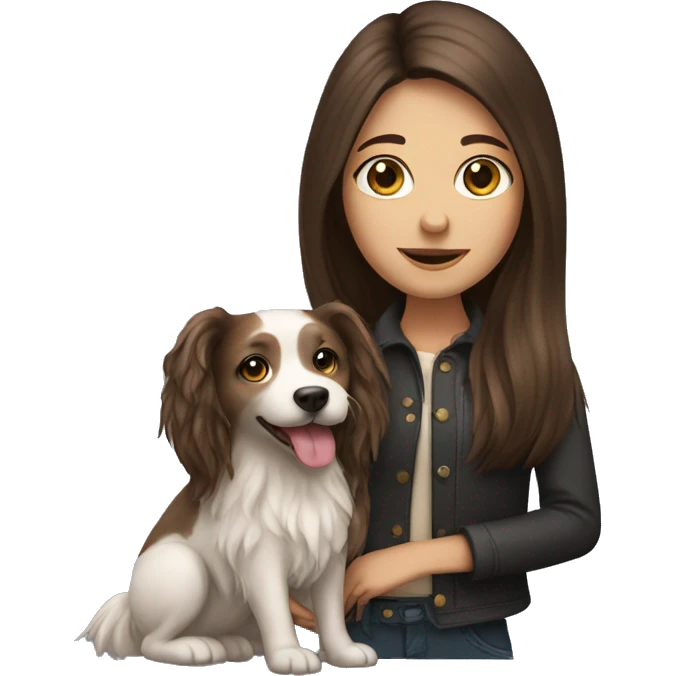 brunette long haired girl with small dog emoji
