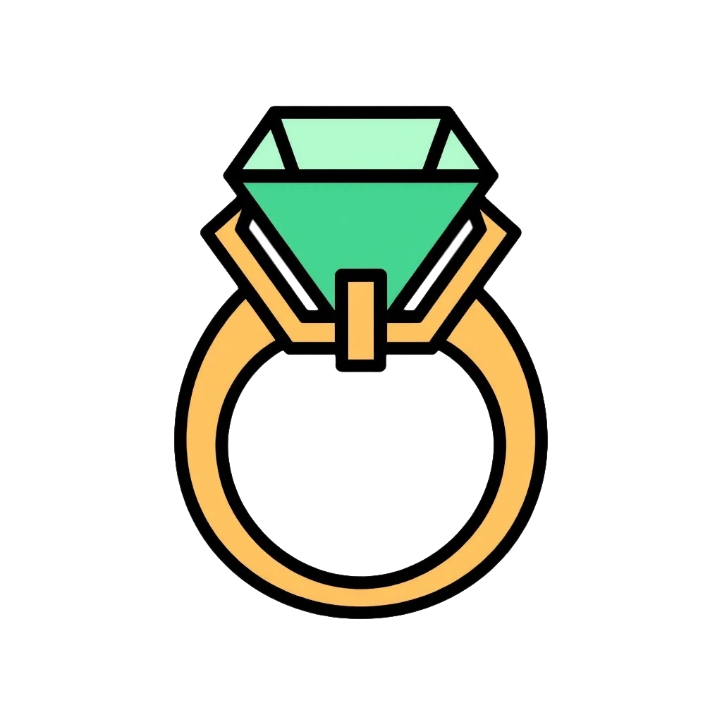Elegant diamond ring with gold band and emerald-shaped diamond gemstone emoji
