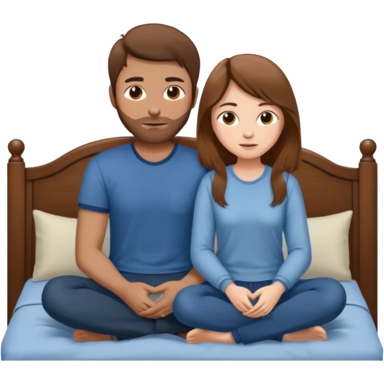A brown-haired girl and a brown-haired man. They are both on a bed. The girl is sitting on the man.she is sitting on a man emoji