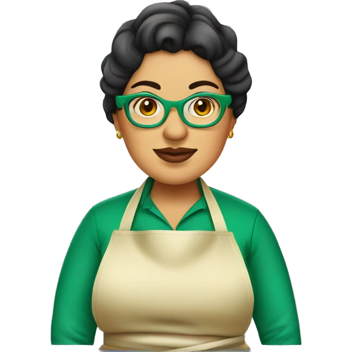 mexican chubby lady green apron  with glasses cooking tacos emoji
