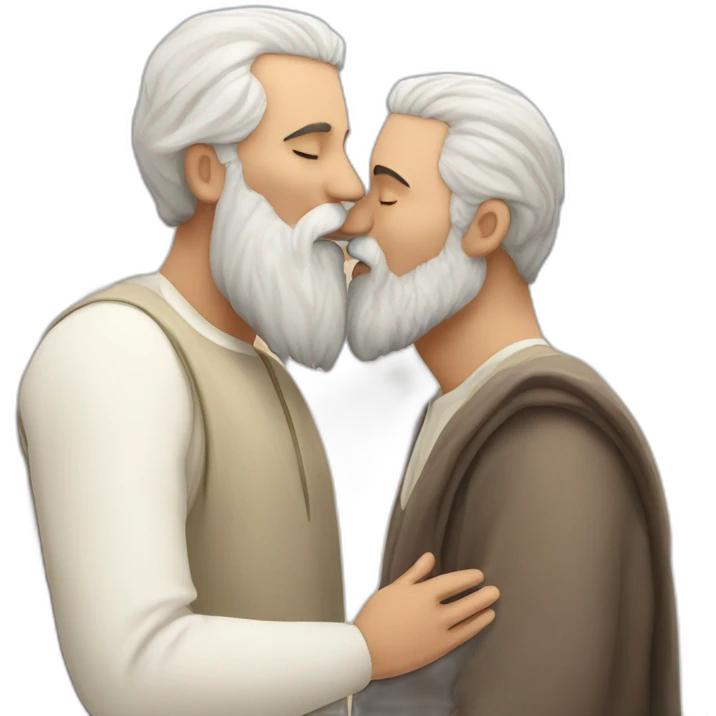 older European bearded  man kissing older Arab bearded  man emoji