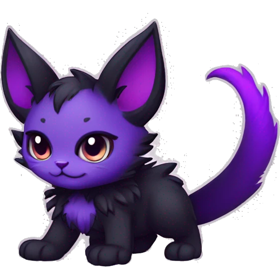 Anthro-Cute-Edgy-Demonic-Vampiric-Batty-Cat-Black-Purple-Contrast-Colors-Fantasy-Fur-Sona-Chibi-Shiny-Fakémon-Hybrid with horns full body emoji