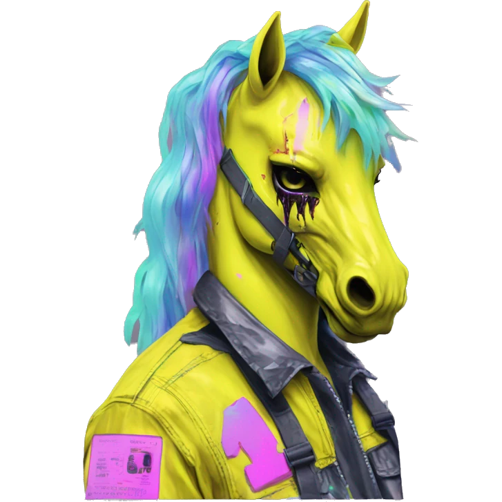 .Zombie_ Vaporwave black holographic oilslick zombie unicorn yellow caution tape graffiti Pegasus emoji