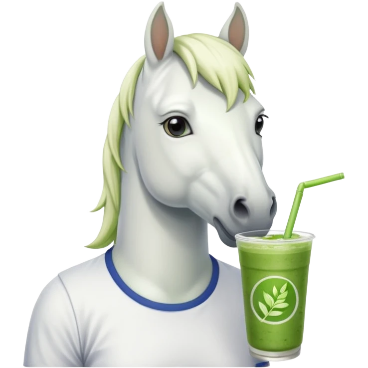  white horse with tshirt character holding matcha drink emoji