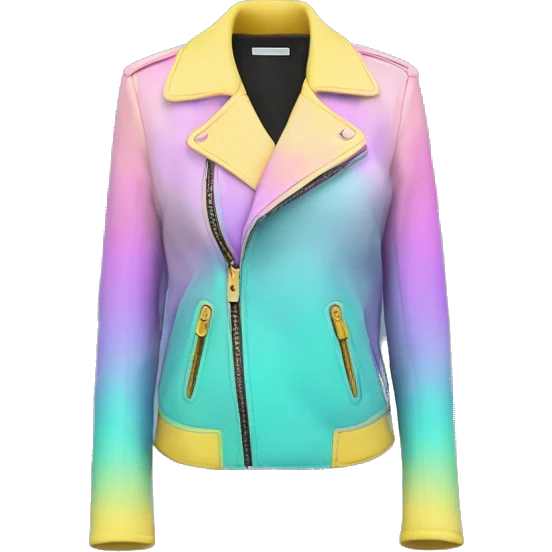 Realistic isolated side view of a pastel purple,dark turquoise ,pastel yellow and pastel pink ombre open fashion jacket. emoji