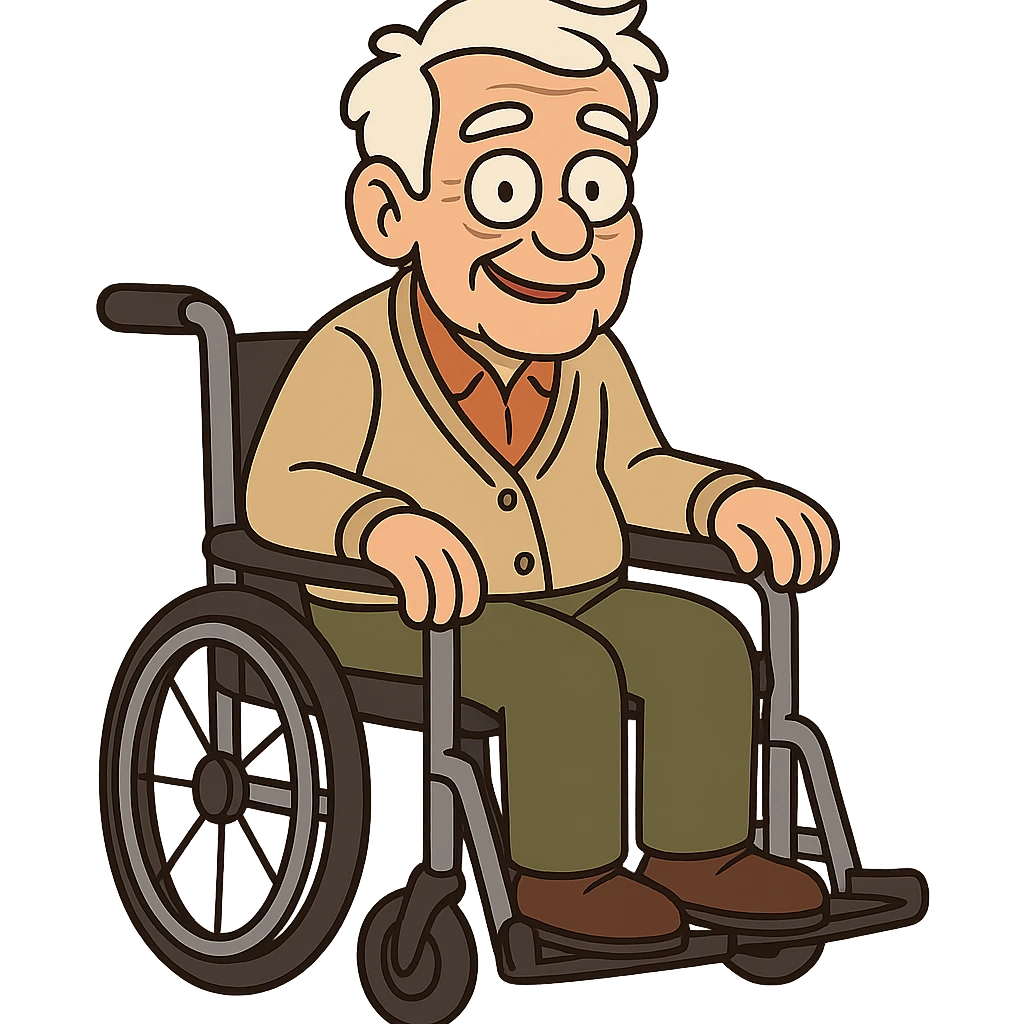 elderly person in a wheelchair, friendly cartoon style, warm and approachable expression emoji