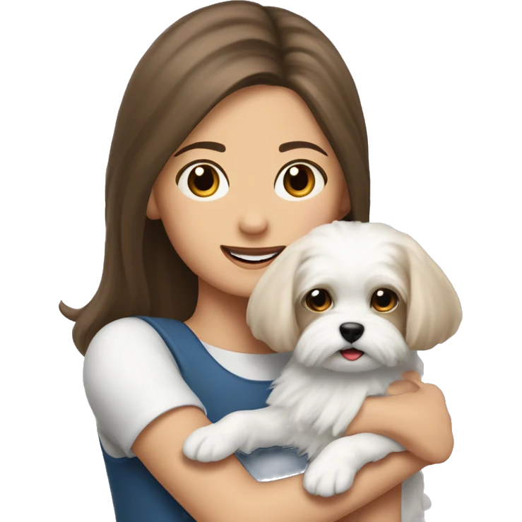 Maltese lapdog female in the arms of a young brunette girl emoji