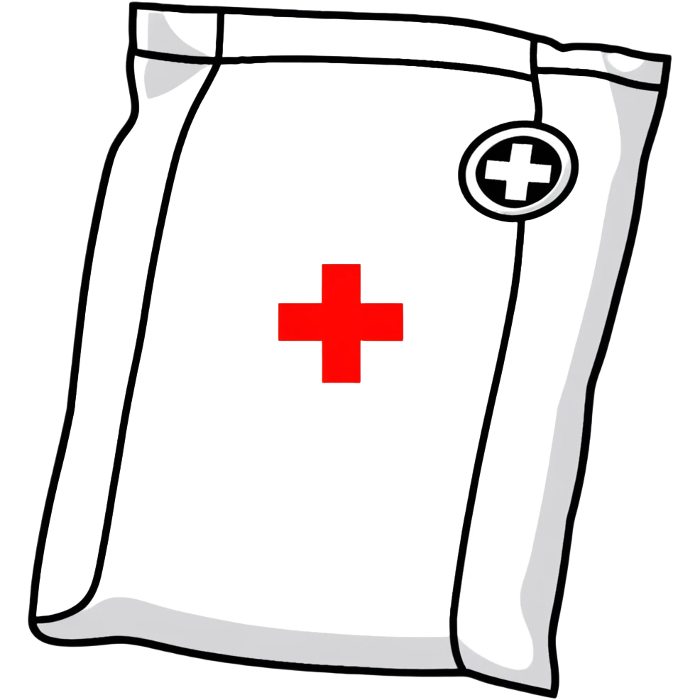 Discreet intimate health packet with red cross symbol and heart icon, sealed medical packet emoji