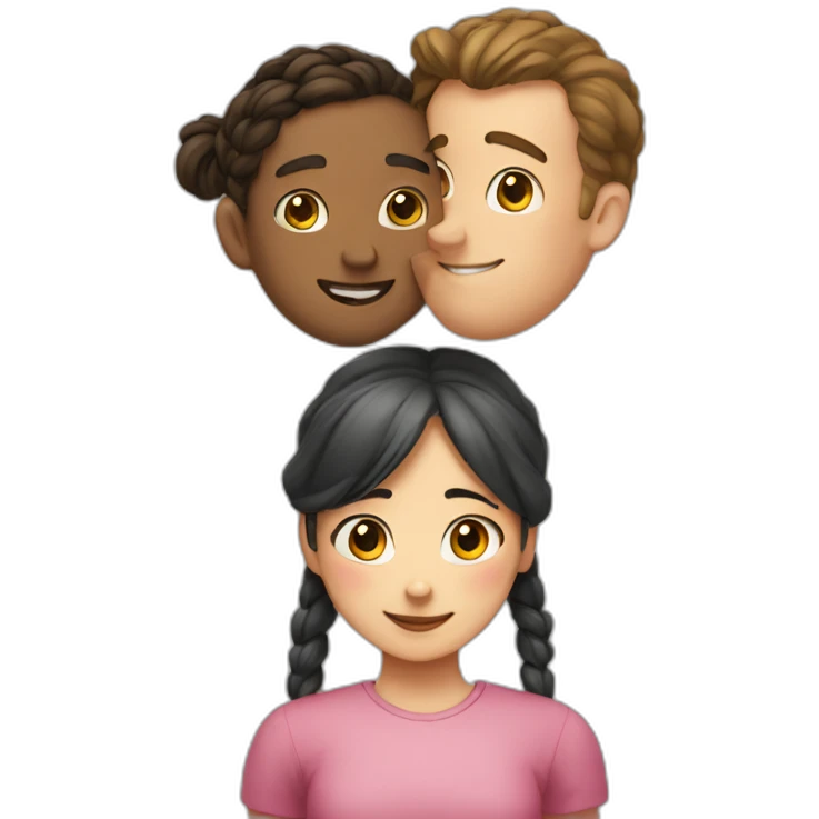 Man loves woman with pigtails, heart between them emoji