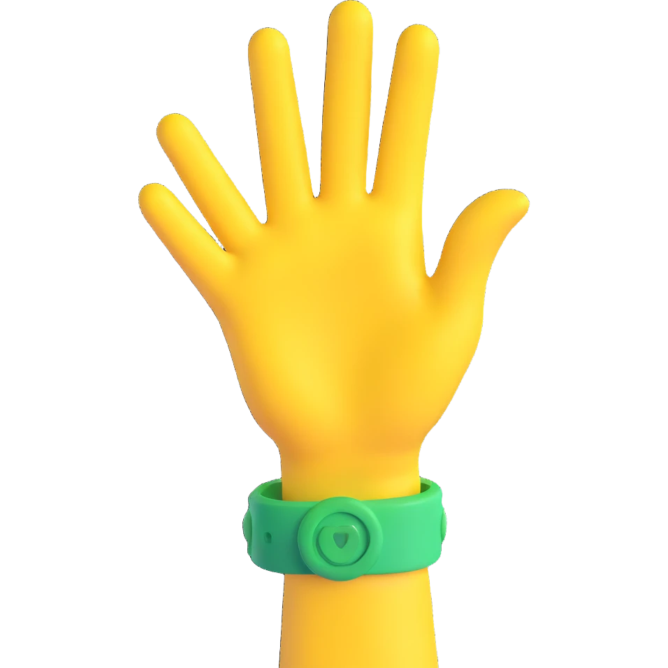 yellow hand making the 'OK' gesture with a green bracelet, 3D emoji style emoji