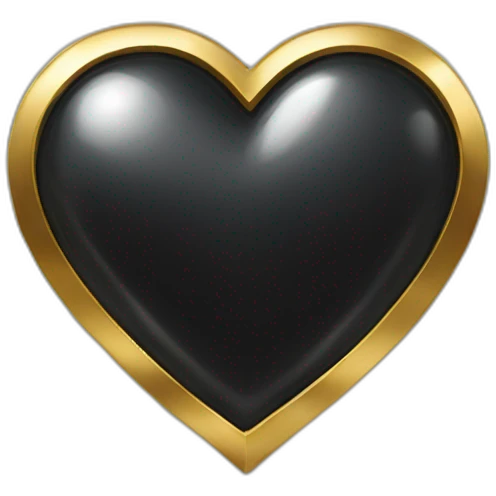 black shiny steel metal heart with gold border emoji