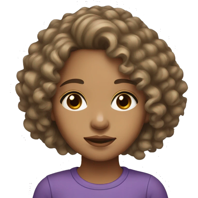 light skin mixed girl with long dark curly hair and big brown eyes emoji