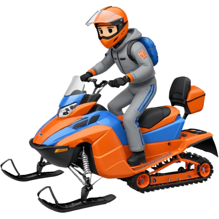 red Lynx brand snowmoble wheelies. driver with gray clothes and black/orange / blue helmet emoji