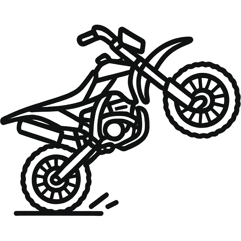 hand-drawn outlined icon of a supermotard motorcycle doing a wheelie emoji