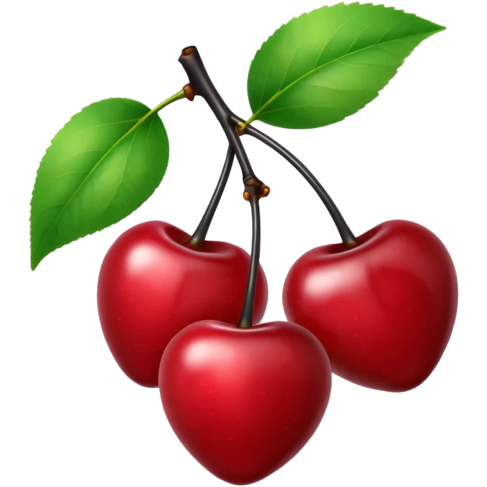 two glossy cartoon-style red cherries connected by black stems to a green leaf. Below the cherries, the words 'Thank you! handwritten-style black font. The background is soft, light peach emoji