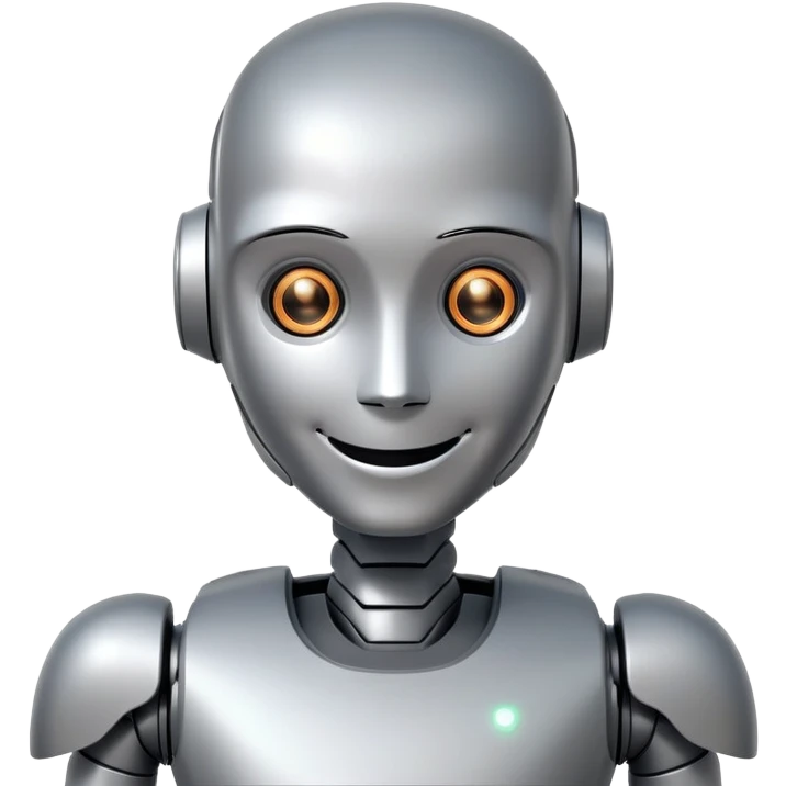 smiling Humanoid robot, face + neck emoji