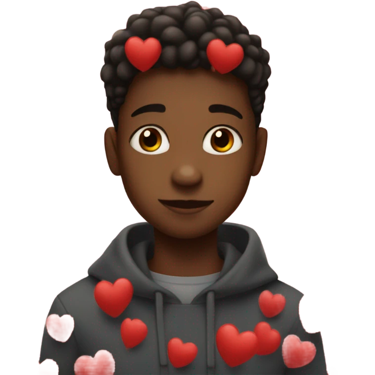 black boy with red hearts emoji