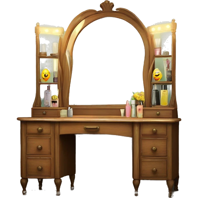 Old fashioned wood vanity with vintage makeup with a old vanity mirror with old lights  emoji